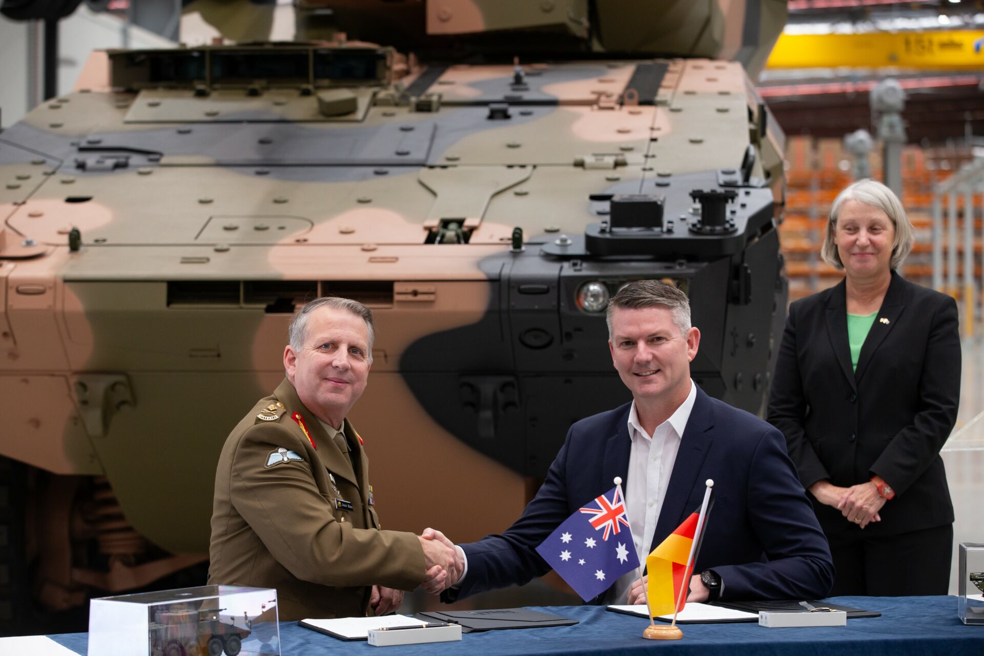 Majorgeneral Jason Blain HLS CASG Nathan Poyner CEO Rheinmetall Defence Australia – H E Beate Grzeski German Ambassador to Australia