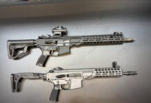 Das Beretta NARP mit AR-typischer Schulterstütze (oben) und klappbarer Ausführung.