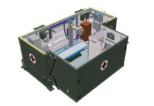 Eine Grafik des Röntgen-Containers, aufgebaut wie eine Röntgenstation im Krankenhaus.
