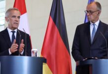 Gemeinsame Pressekonferenz von Bundeskanzler Friedrich Merz und Kanadas Premierminister Mark Carney nach der Unterzeichnung des Abkommens.