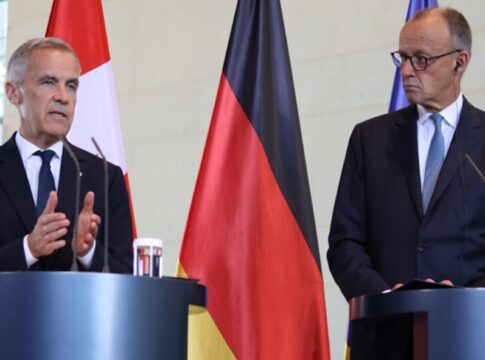 Gemeinsame Pressekonferenz von Bundeskanzler Friedrich Merz und Kanadas Premierminister Mark Carney nach der Unterzeichnung des Abkommens.