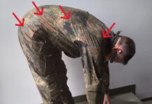 Prototyp einer Panzerkombination mit elastischen Einsätzen (siehe Markierungen).