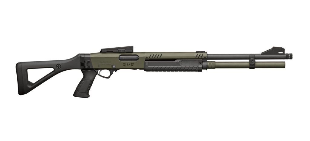 Die STF/12 Compact XL Range 22" verfügt über einen leicht konischen Laufquerschnitt, einen Extended XL Range-Choke, einen Pistolengriff mit Klappschaft und ein QTA-Visier.