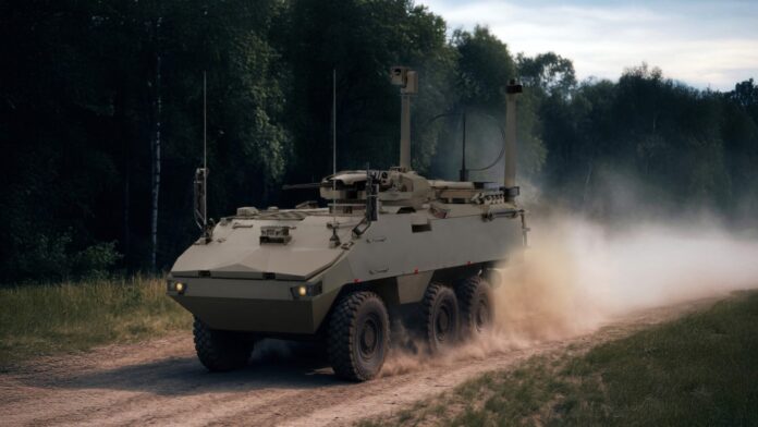 Darstellung des künftigen Spähfahrzeugs Luchs 2 auf Basis des Piranha V 6x6.