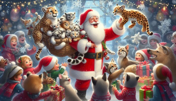 Für die Bundeswehr war schon nach der letzten Sitzung des Bundestags-Haushaltsausschusses in diesem Jahr Bescherung: Für sie hat der Weihnachtsmann allerlei Leoparden, Pumas, Luchse, Schakale und anderes Getier im Sack. (Bild: Microsoft Designer/Boes)