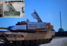 Das PERCH-System mit Switchblade Loitering Munition auf dem Kampfpanzer M1A2 SEPv3 Abrams.