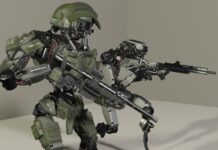 Humanoide Kampfroboter – hier eine Animation – gelten als kontroverse Waffen.