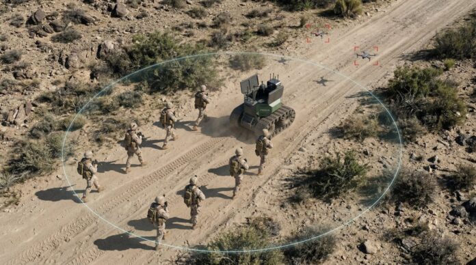 MODUS von Ondas ist ein mobiler und autonomer Schutz für die Kampftruppe. Das UGV begleitet Trupps, Gruppen oder Züge und agiert autonom bei Bedrohungen.